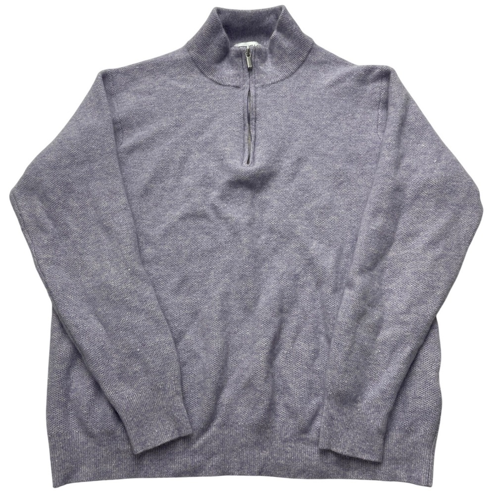 Peter‎ Millar Crown Cashmere Linen Quarter Zip Sweater Mens L Purple Luxury Knit